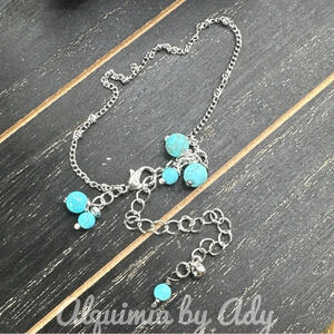 Silver dainty turquoise adjustable chain bracelet/ minimalist